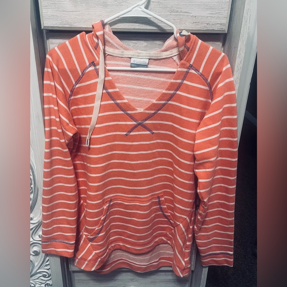 Columbia hoodie. Peachy with blue. Never worn.